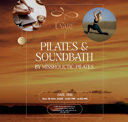 Uyare Pilates and Soundbath event poster by Missholictic Pilates, November 16