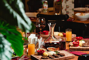 Uyare menu spread with beverages and starter plates